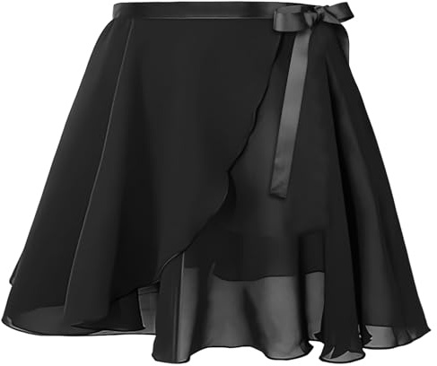 DiULi Falda de Ballet, 1 Pieza Falda de Abrigo la Danza de Ballet, Transpirable, Falda Envolvente de Gasa, Cintura Ajustable, Faldones de Baile para Mujeres y Niñas (Negro)