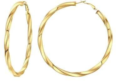 PROSTEEL Créole Plaqué Or Femme 80 mm Grand Anneau Torsadé Boucle d'Oreille en Acier Inoxydable Doré pour Oreille Percée