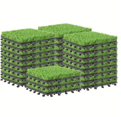 NJIEzhao Erba Artificiale Set 2 piastrella in Erba Sintetica PrimeZone ad Incastro for Patio, Balcone, Cortile, Pavimento in Erba Sintetica, 30x30 cm