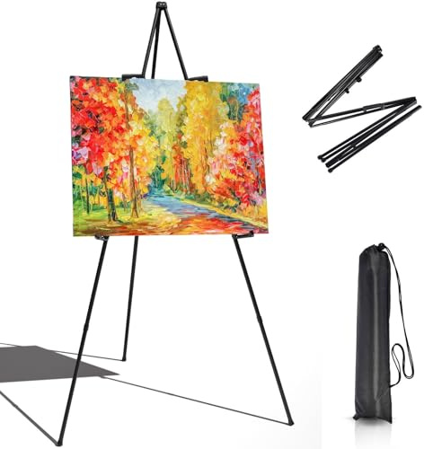 Kiuiom Staffelei StäNder,Klappstaffelei,Leinwand Ständer,Schwarz Hochzeits Staffelei,Leinwand Malerei Display für Hochzeitsschild,Willkommensschild,Messen,Präsentationen,Poster,Kunstdisplays