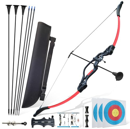 Bow and Arrow Set for Adults Beginners,18lbs Archery Set Recurve Bow Right Hand,Upgraded Archery Bows with 6 Arrows Target Practice（red