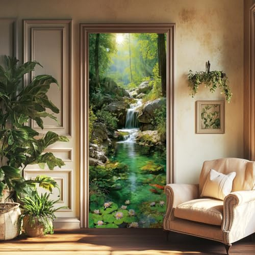 arricraft 2 fogli di adesivi per porta adesivi da parete per porta in PVC rimovibili, motivo torrente di montagna, 80 x 200 cm, decorazione per la casa, la camera da letto il soggiorno