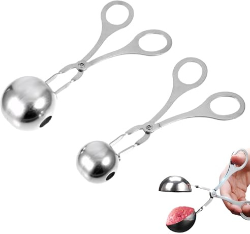 2Stück Fleisch Baller Löffel,Fleischbällchen Former,Antihaft-Fleischballer Kugelzange,Meatball Maker,Hackbällchen Former,Frikadellenformer,Edelstahl Fleischbällchen Clip Mold Für Fleischbällchen Kekse