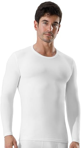 Channo Ropa Interior Térmica para Hombre: Camiseta de Manga Larga Elástica y Transpirable Climas Fríos, Blanco Fino L