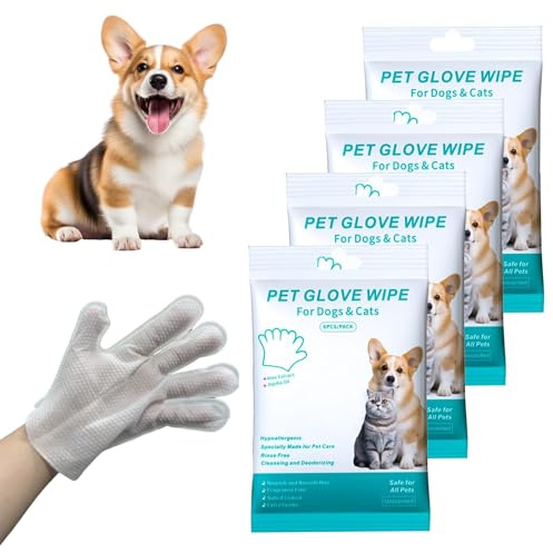 Gykutix 24 Pièces Gants de Nettoyage pour Animaux de Compagnie, Gants Tout-en-Un Lingettes de Nettoyage pour Chien et Chat, Toilettage Visage, Oreilles, Yeux et Pattes