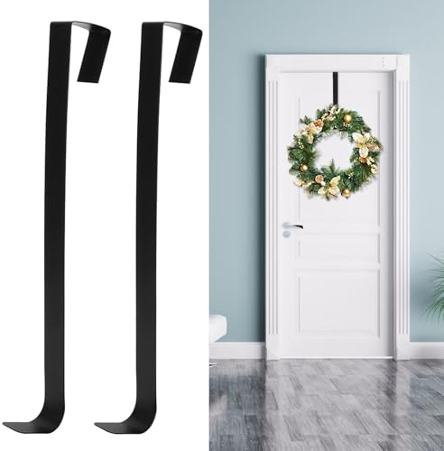 NOENNULL Lot de 2 Cintres pour Couronne de Porte D'entrée, Crochet Simple en Métal de 38,1 Cm sur la Porte, Cintre pour Couronne de pour Halloween, Décorations de D'entrée de Noël (Noir)