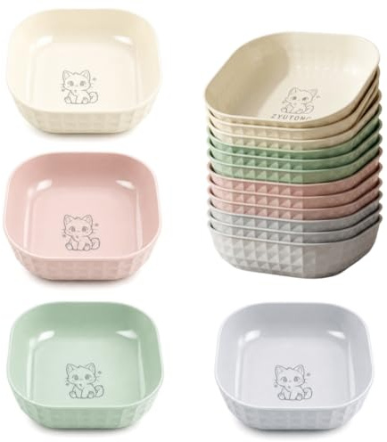 Rkixlix 12 Pack Comedero Gato Plano Antiestrés Cuencos Comida Húmeda Gato y Pienso, Platos para Mascotas y Criaderos de PP Irrompible Apto para Lavavajillas, Juego de Comederos y Bebederos para Gatos
