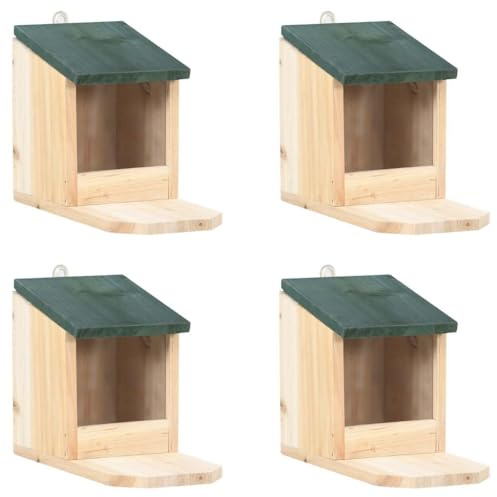 Kaloriko Maison pour écureuils en Bois de Sapin avec Panneau PVC, Lot de 4, 12 x 23 x 17,5 cm, Toit articulé et Cintre arrière, pour Jardin, Balcon, Nourriture protégée