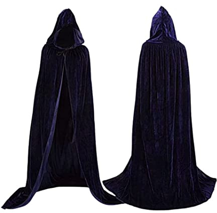 Coolwife sammetsmantel cape trollkarl fest med huva halloween cosplay kostymer för män kvinnor 134 cm