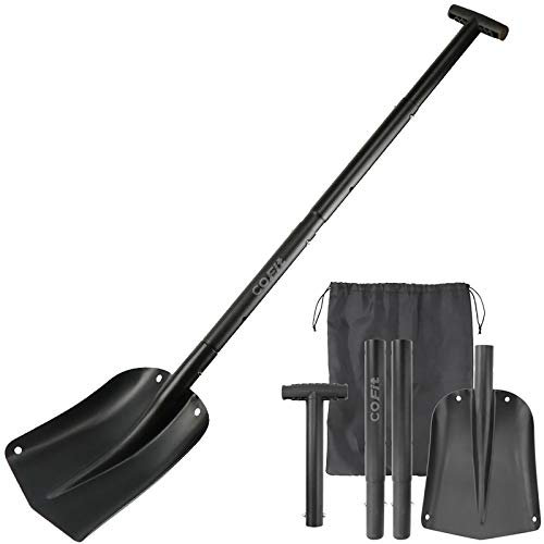 COFIT 110cm Pala Nieve Coche con Mango, Picas Jardineria Portátil, Hielo, Arena, Barro Herramienta Remoción para Calzada al Aire Libre Camping, Negro