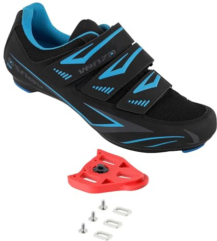 Venzo Chaussures de vélo pour Homme - 3 Sangles - Compatible avec Look Delta et Shimano SPD-SL - Parfait pour Les vélos de Course de Route - Noir