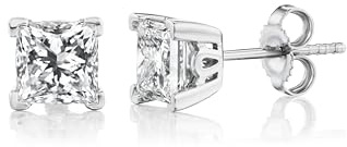 IGI Certified 1 Carat Princess Cut Lab Grown Diamond Classic Square Stud Earrings for Women I 14k White Gold Earrings (G-H, VS1-VS2, 1.00 cttw) 4-Prong Setting Push Back Studs by Carbon Atelier