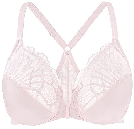 MELENECA Women's Front Fastening Racerback Plus Size Stretch Lace Underwire Unlined Bras Soft Pink 48F