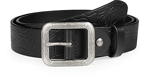 SYMOL Cinturones Mujer Jeans Cinturón 3.5cm Ancho 100% Cuero Genuino para 30-56 Cintura Plus tamaño damas con caja de regalo, Negro, 140 cm (cintura 46/48)