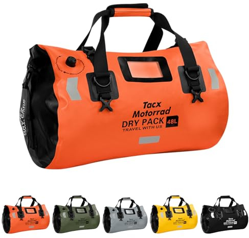 Tacxmotorrad Waterproof Duffel Bag for Men/Women, Roll-top Dry Backpack Duffel Bag with Quick-fixed Straps, Motorcycle Tail Saddle Bag for Motorcycling, Rafting, Boating, Kayaking, Travel, 48L-Orange