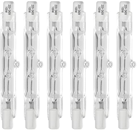 Haraqi 6 Pack 78mm 100W Halogen Bulb,Security Light Bulbs,Linear Halogen Bulbs R7S Base J Type 78mm Double Ended Floodlight Bulb 220-240 Volts T3 for Work, Security, Landscape Lights and Floor Lamps