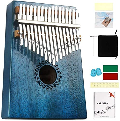 FLSEPAMB Kalimba 17 Tasten, Kalimba Daumenklavier mit Studienführer, Kalimb Instrument als Geburtstagsgeschenk, Fingerklavier Instrument für Erwachsene, Kinder Anfänger (Blau)