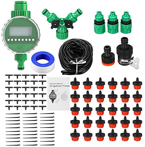 82ft /25m Irrigation System, ROFMAPLE Drip Irrigation Kit with Automatic Water Timer Distribution Tubing Hose Greenhouse Watering Systems Mist Irrigation System for Garden, Patio, Greenhouse, Lawn