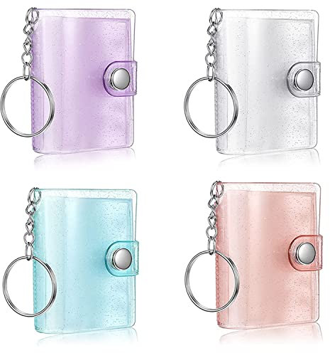 Kettion 4 Stück Mini-Fotoalbum, Foto-Schlüsselanhänger Kleines Fotoalbum 20 Taschen Personalized Foto-Schlüssel Zubehör 2 Zoll Fotoaufbewahrung Tragbares Photo Albums, Geschenkidee