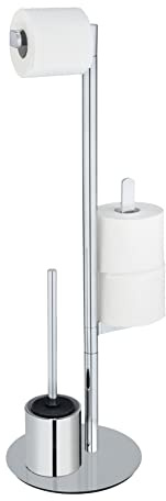 WENKO Edelstahl Stand WC-Garnitur Polvano, Toilettenpapier-Halter, Silikon WC-Bürste, Ersatzrollen-Halter