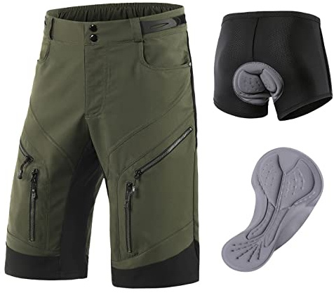Agolu Short Vélo VTT Homme Rembourré Gel 3D Enduro Shorts de Vélo pour Hommes Cuissard de Montagne Vélo Cyclisme VTT Sports pour Le Vélo en Plein(Size:L,Color:Vert)