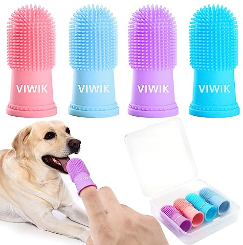 VIWIK 4Pack Dog Toothbrush Kit - Cat Finger Toothbrush for Medium to Large Dogs & Puppies, Dental Care & Teeth Cleaning
