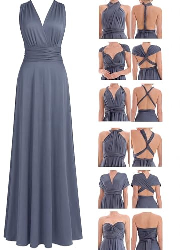 Juvell Vestido de Dama de Honor - Vestido Maxi Infinity - Vestido Cruzado - Incluyendo Bandeau Top - Boda-Bridesmaid-Bola - 1000 (34-38, Azul-Gris)