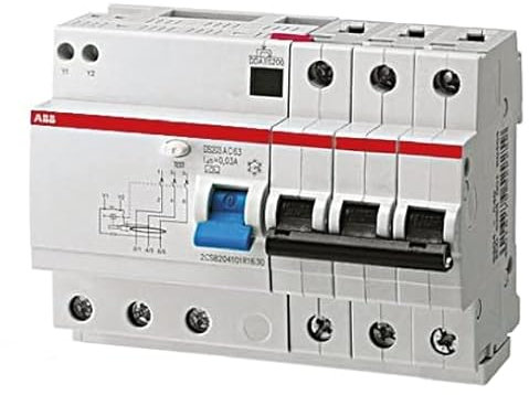 ABB RCBO System Pro M Compact DS203 Commutateur FI/LS 10 A, 3 pôles, sensibilité 30 mA, montage sur rail DIN