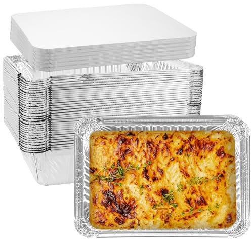 WOPPLXY 50 Stück Aluschalen mit Deckel, 1000ml Aluschalen Grill, 21,5 x 15 x 5cm Alu Grillschalen für Backen, Braten, Kochen