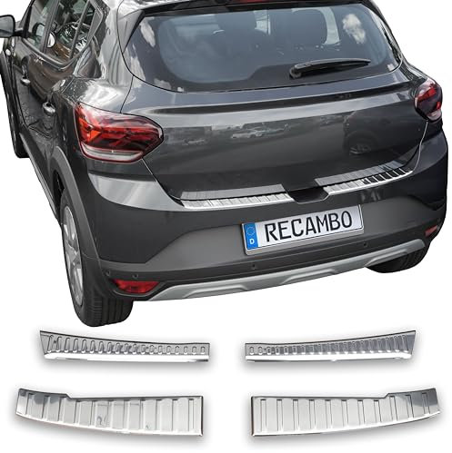 RECAMBO Protection de seuil de Chargement en Acier Inoxydable Poli Brillant, Aspect chromé Compatible avec Dacia Sandero 3 DJF À partir de 2021 Style et Protection pour Les Pare-Chocs
