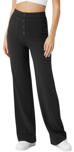 SotRong Women's Yoga Pants Blue Solid Flat Front High Waisted Elasticated Wide Leg Straight Casual Pants Size M