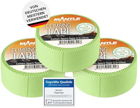 Mantle fingertejp 2,5 cm x 10 m rullar i olika förpackningsstorlekar klättring bouldering kampsport volleyboll handboll basket styrketräning sporttejp (3 x 2,5 grön)