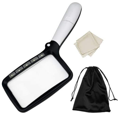 Tekenewbse Lupe Mit Licht, 3-Fache Klappbar Leselupe Groß Mit 5 LED, Vergrößerungsglas für Senioren Mit 2 Dimmmodi für Zeitung, Bücher, Uhrmacher, Münzen, Briefmarken, Handwerk, Schmuck