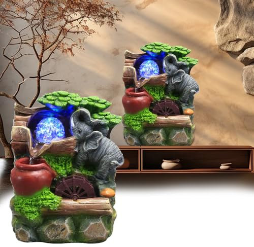 Fontaine De Salle Cascade d'Intérieur avec Boule Roulante en Polyrésine - Éléphant Roche pour Table de Jardin à Eau 23x18x13cm