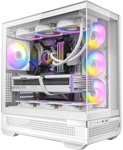 Antec C7 ARGB Blanc, Support GPU RTX 40, 4 Ventilateurs ARGB PWM de 120 mm Inclus, Refroidissement Vertical, Type-C 10 Gbit/s, Panneaux Avant et latéraux en Verre trempé sans Jointure, Support de