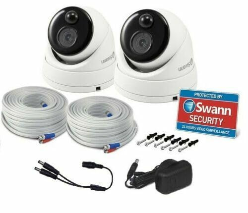 Swann PRO1080MSD - Sistema de cámara de seguridad con domo DVR de 2 parques, con video Full HD de 1080p, diseño interior o exterior, además de detección de calor y movimiento