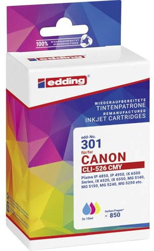 edding Druckerpatrone ersetzt Canon CLI-526CMY Kompatibel Kombi-Pack Cyan, Magenta, Gelb EDD-301 18-301-01