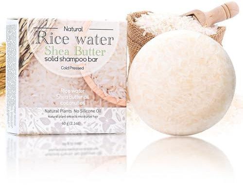Rice Water Shampoo Bar, Organic Shampoo For Hair Loss, Anti Dandruff & Anti Itching, Solid Conditioner for Dry, Damaged Hair, Shampo Soap for Hair Growth, 60g/2.1oz (Rice Water)