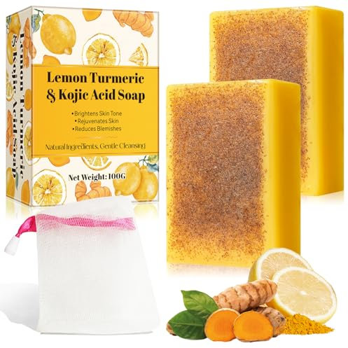 Lemon Turmeric Savon au curcuma - éclaircissant - Nettoyage en profondeur pour peau lisse - Savon naturel au curcuma au citron avec acide kojique pour le visage et le corps