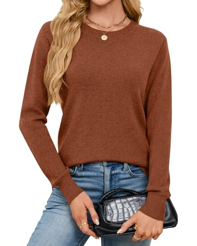 YYIDATON Women Crew Neck Wool Blend Jumpers Casual Basic Long Sleeve Pullover Sweater Tops (Caramel, Small)