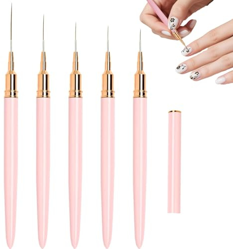 5 pcs Nail Art Pens, Long Line Painting Liner Brush,Fine Nail Art Liner Brushes Set Thin Detail Fingernails Drawing Tool For Striping Long Lines Gel Polish Painting(7/9/11/15/25mm)