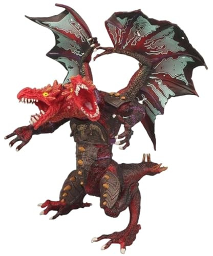 Doyomtoy Drago a due teste con drago rosso-marrone, modello di giocattolo mostro, modello di dinosauro realistico, giocattolo per bambini, regalo di compleanno per bambini