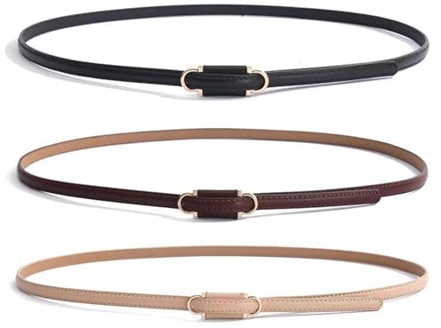 LUFFLOK 3 Pezzi Cinture in Pelle PU, Cintura Firmata per Donne e Ragazze, Cintura in Pelle Regolabile Senza Fori Cintura Sottile in Pelle per Vita Accessori da Donna Cinture Skinny per Jeans e Vestito