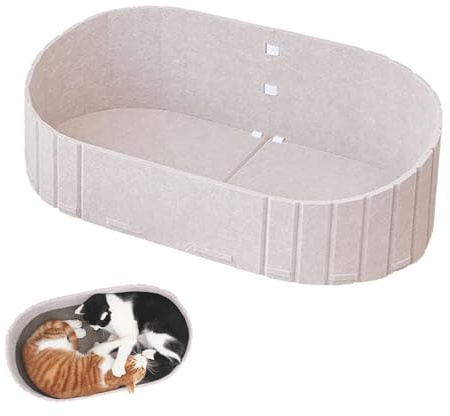 BOYIFEIJIE Kattsäng i filt, 60 cm, gosig oval soffa med klösyta, lätt att rengöra korg, för vardagsrum, balkong och utomhus, beige