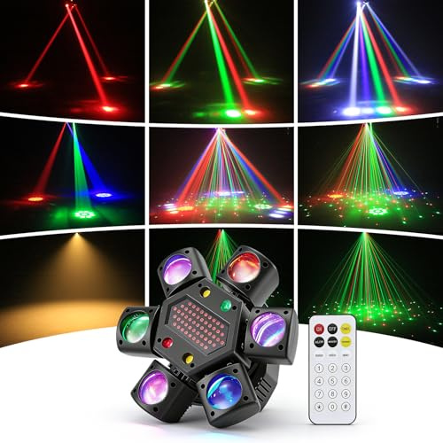 80W Moving Head LED RGBW med Fjärrkontroll, Discoljus 6 Armar + Bieffekt, DMX512 Ljudaktiverad för DJ Bar Bröllop Party