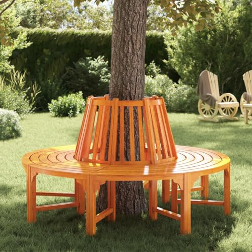 YunCangg Trädbänk Ø 160 cm tillverkad av tropiskt eukalyptusträd, väderbeständig, rund sittbänk med 70 cm innerdiameter, stabil trädgårdsbänk för terrass, balkong eller framträdgård