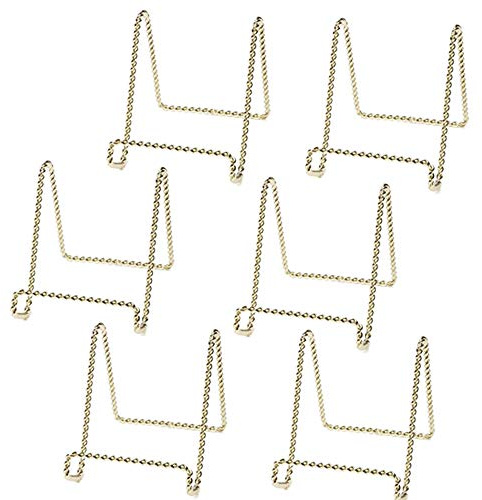 HOHIYA 6 Pack 3″ Gold Plate Display Stands Twist Wire Iron Easel Holders for Decorative Plates Photos Frames Artwork Tabletop Indoor Taiwan Made