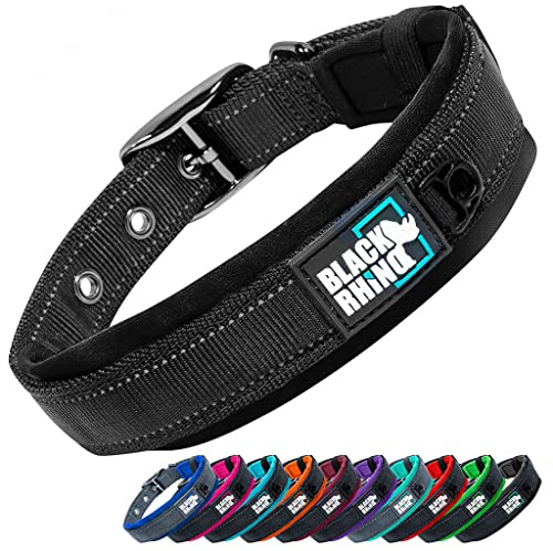 Black Rhino il comfort collare ultra molle del neoprene imbottito collare di cane per tutte le razze heavy duty regolabile riflettente resistente agli agenti atmosferici (large, nero)
