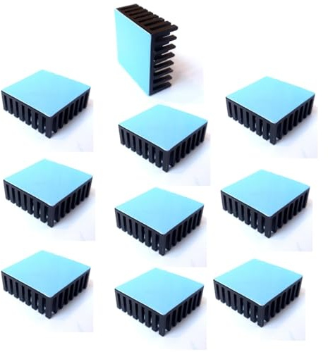 Easycargo 10pcs 25mm Heatsink Kit 25x25x10mm + 3M 8810 Thermal Conductive Adhesive Tape, Cooler Aluminum Heat Sinks for Cooling Raspberry Pi 4 GPU IC Chips LED (25mmx25mmx10mm)