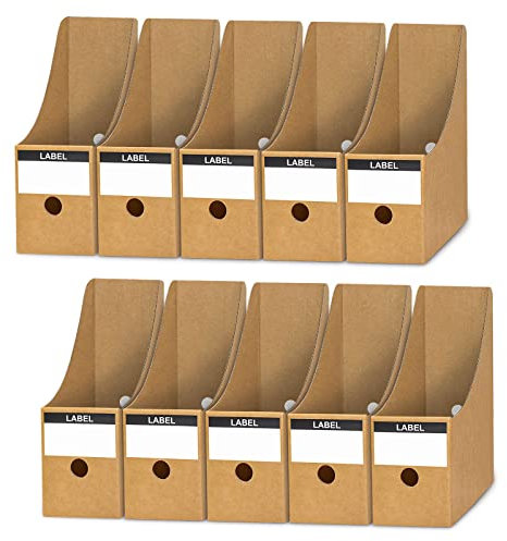 Magazine File Holder Pack of 10, Cardboard Magazines Holders Document Storage Box Kraft Paper Files and Folders Divider Desktop Organizer for School Dormitory Office Home